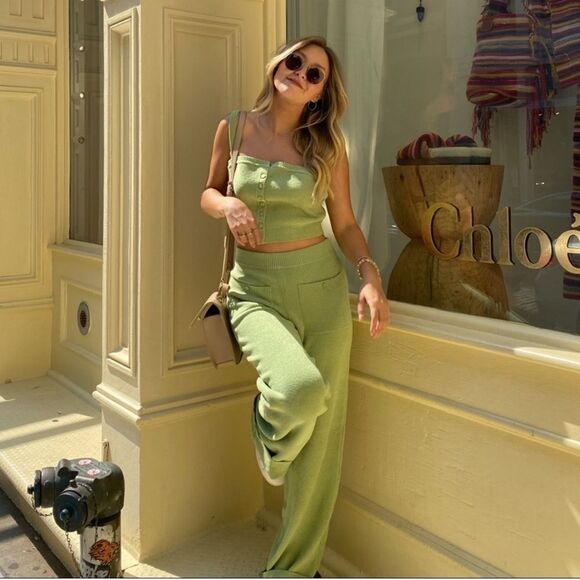 ✨ Song Of Style Caspian High Waisted Green Sweats Pants - Picture 2 of 7